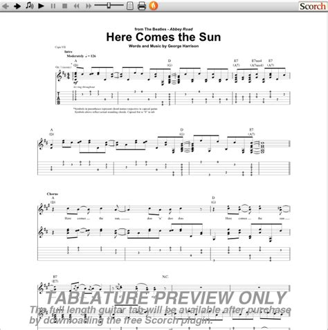 The Beatles Here Comes the Sun Guitar Tab : Free Beatles Guitar Tabs