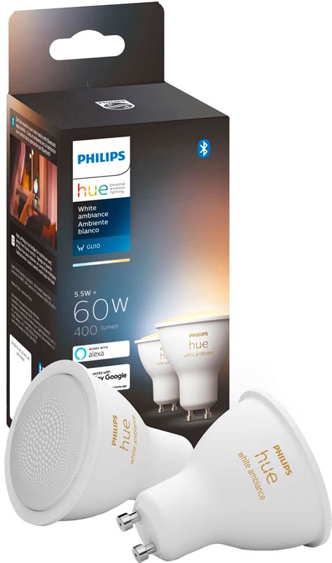 Philips Hue White Ambiance GU10 Bluetooth Smart LED Bulb (2-Pack) White ...