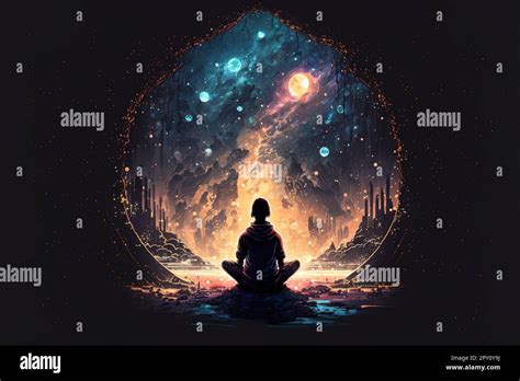 meditation universe concept illustration Stock Photo - Alamy