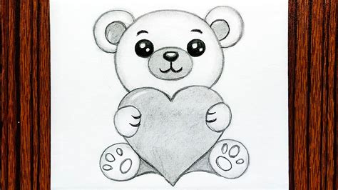 Teddy Bear Pencil Drawing With Heart