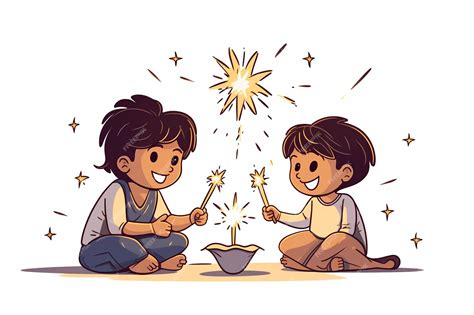 Premium AI Image | illustration of kids playing diwali crackers flat doodle