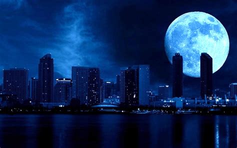 Blue Moon City View Desktop - City Night Sky Moon (#2054615) - HD ...