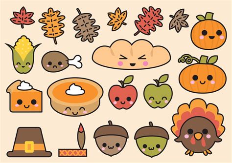 Premium Vector Clipart Kawaii Thanksgiving Cute Thanksgiving Clipart ...