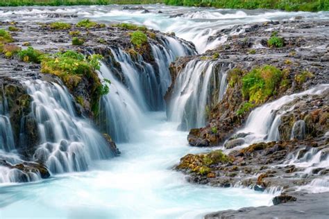 Premium Photo | Beautiful scenic of bruarfoss waterfall flowing from ...