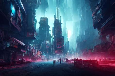 Premium Photo | Apocalyptic futuristic city concept art background image