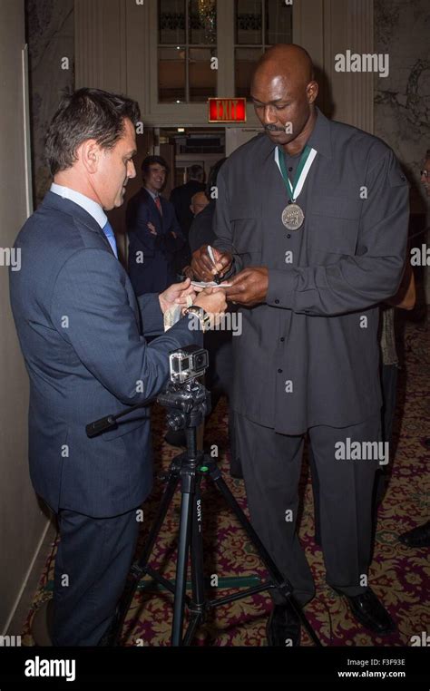 New York, NY, USA. 6th Oct, 2015. Karl Malone, signing an autograph at ...