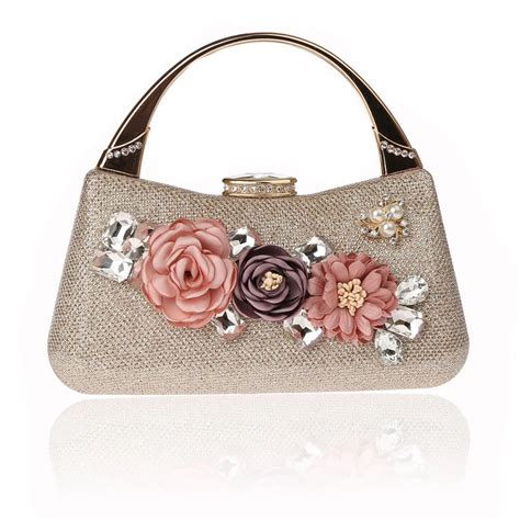 Elegant Women Crystal Pearl Flower Evening Bag Ladies Fashion Party ...