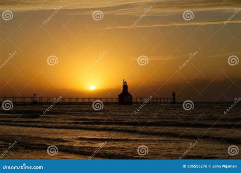 St. Joseph Michigan Lighthouse at Sunset Stock Photo - Image of ...