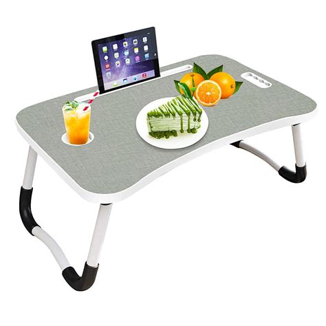 uhomepro Bed Tray Table Folding Legs with Phone Tablet Holder, Cup ...