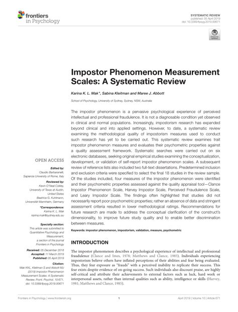 (PDF) Impostor Phenomenon Measurement Scales: A Systematic Review