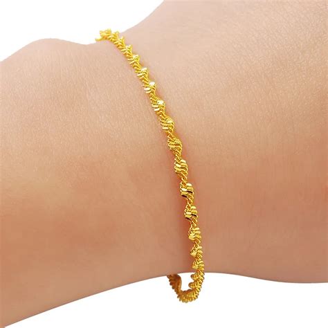 24K Gold Chain Bracelet Gold Color Filled Twisted Chain Bracelets for ...