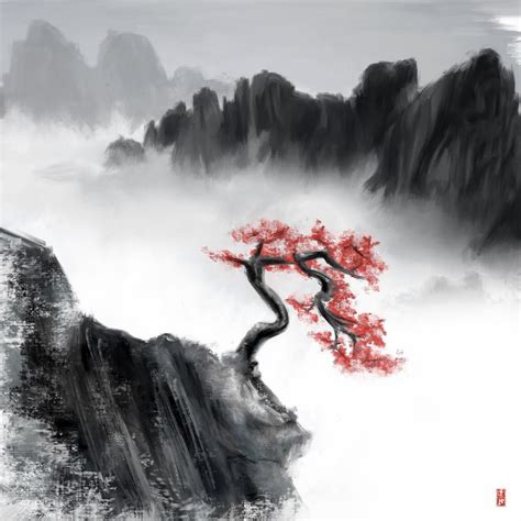 ‘Chinese Mountainscape’ painting by ILYO | Zen painting, Chinese art ...