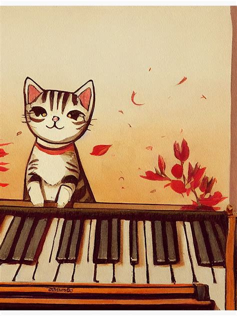 "Cat playing piano, cartoon illustration, cute, funny, piano, music ...