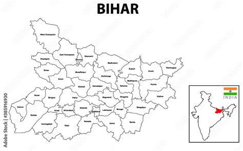 Bihar Map. Bihar District map. Bihar districts map with name labels ...