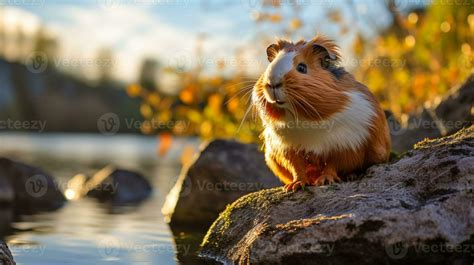 Close-up photo of a Cavy looking in their habitat. Generative AI ...