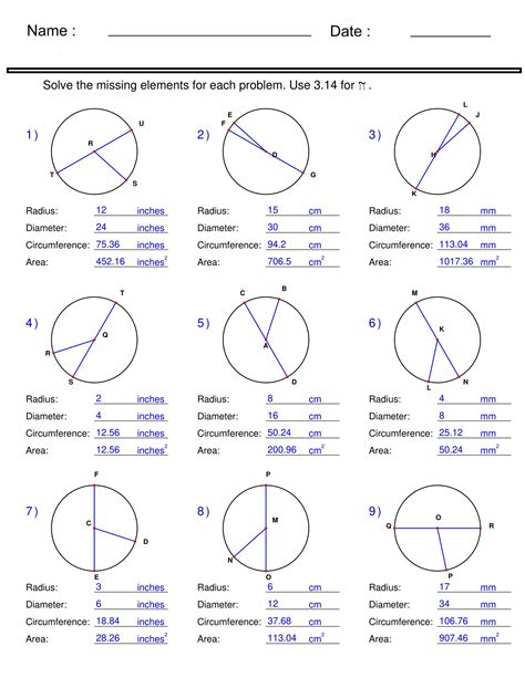 Circumference, Area, Radius, and Diameter - Circle Worksheets | Made By ...