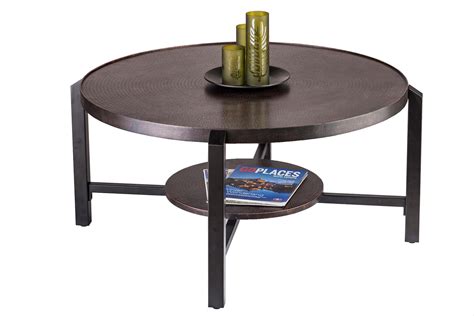 Black Round Coffee Table with Storage Shelf in Copper Finish Top ...