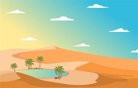 Arabian Landscape with Oasis and Palm Trees and Desert Hill ...