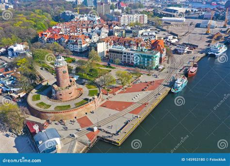 KOLOBRZEG, POLAND - 25 APRIL 2019 - Aerial View on Kolobrzeg City, Area ...