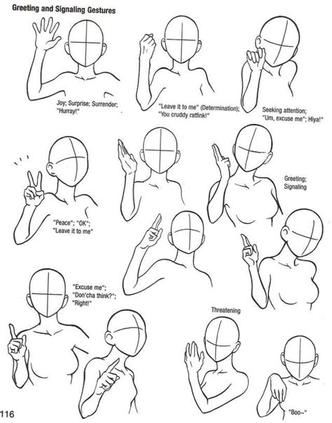 Greeting and signaling gestures, peace sign, waving, etc.; Drawing ...