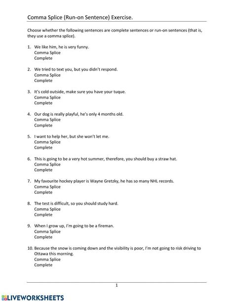 Free comma splice worksheet with answers, Download Free comma splice ...