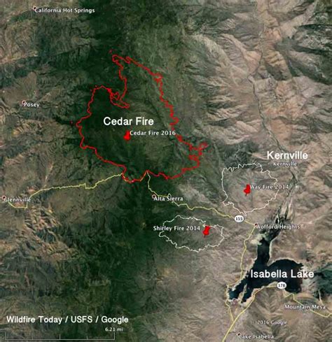 Cedar Fire causes evacuations west of Kernville, California - Wildfire ...