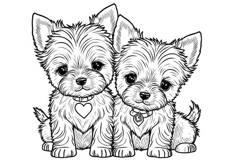 Two little puppies - Dog Coloring Pages for Kids