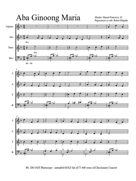 Aba Ginoong Maria - SATB by Robert Delgado | PDF | Singing | Human Throat