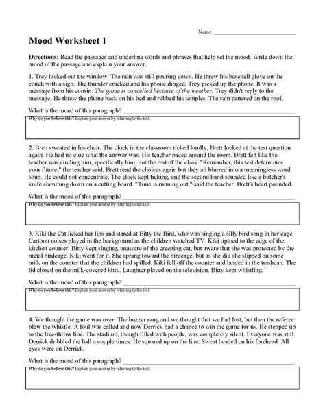 Tone and Mood Worksheet for 8th - 12th Grade | Lesson Planet ...