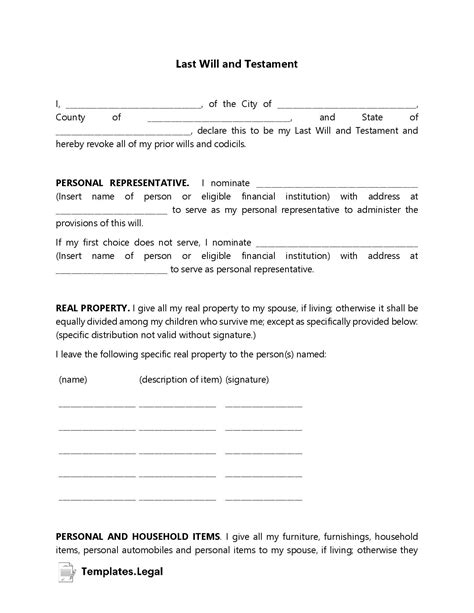 Last Will and Testament Templates [Word, PDF, ODT] - Templates.Legal