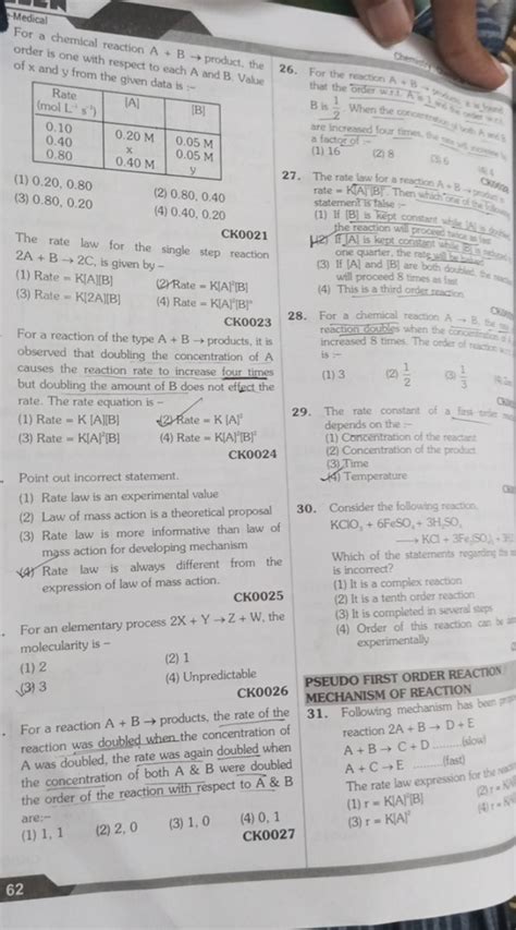 CK0026 PSEUDO FIRST ORDER REACTION MECHANISM OF REACTION For a reaction A..