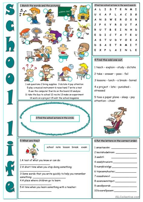 School Life Vocabulary Exercises wor…: English ESL worksheets pdf & doc