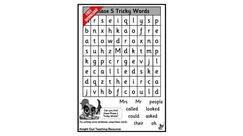 Phase 4 Tricky Words Word Search