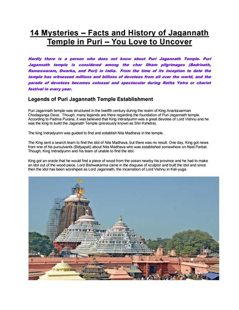 14 Mysteries – Facts and History of Jagannath Temple in Puri – You Love ...