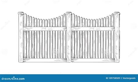 Wooden sketch fence stock vector. Illustration of fence - 109758509