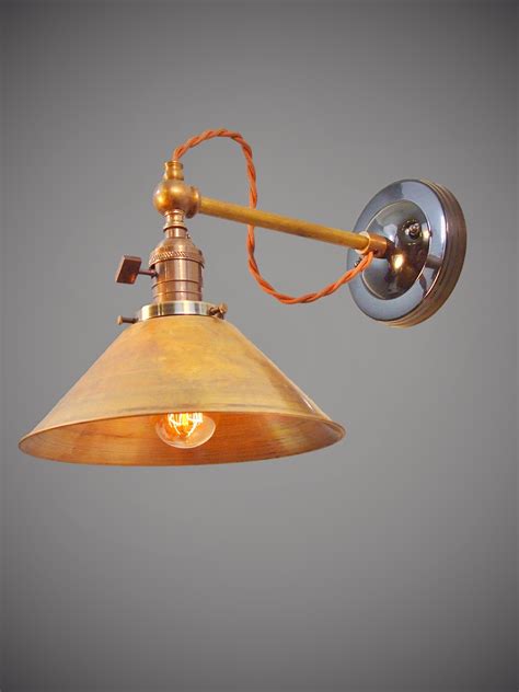 Industrial Wall Sconce - Brass Cone Shade · DW Vintage Lighting Co ...