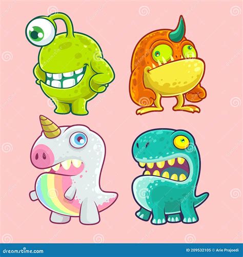 Cute Monster Character Set 1 Stock Illustration - Illustration of cute ...