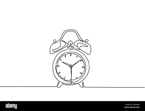 One continuous line drawing of classic analog desk alarm clock with big ...