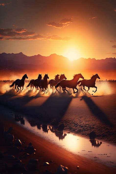 Majestic Sight of Wild Horses Running at Sunset by ArtfulAbode on ...