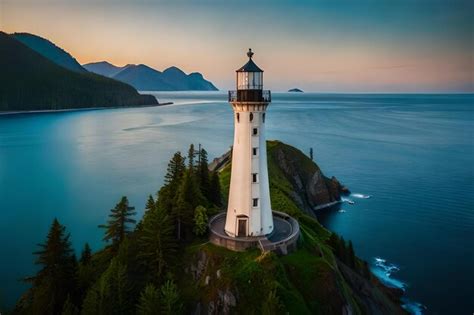 Premium Photo | A white lighthouse sits on a cliff overlooking the ocean.