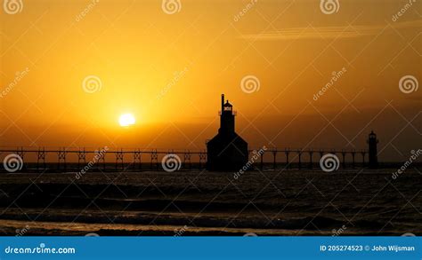 St. Joseph Michigan Lighthouse at Sunset Stock Image - Image of ...