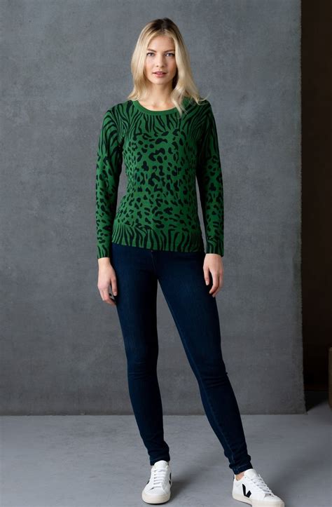 Marble Green and Navy Animal Print Jumper - Knitwear from Shirt Sleeves UK