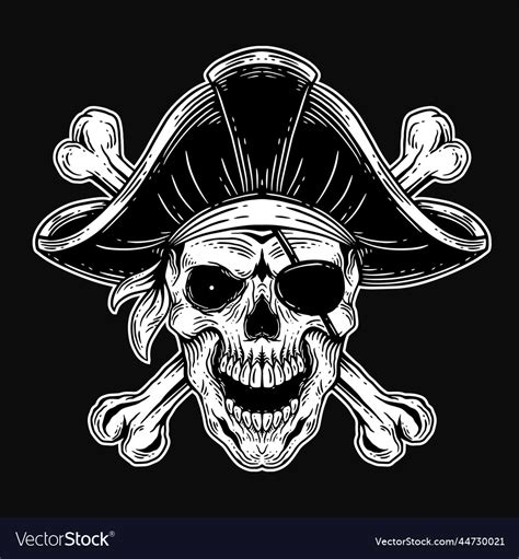 Dark art skull pirates captain skeleton vintage Vector Image