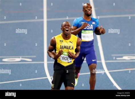 Usain Bolt of Jamaica running wins gold medal 200m sprint race, Rio ...