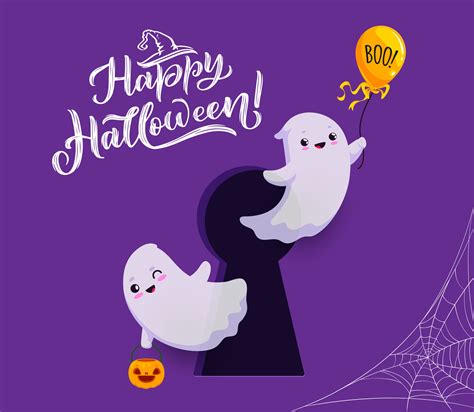 Halloween cute flying kawaii ghosts in keyhole 29694231 Vector Art at ...