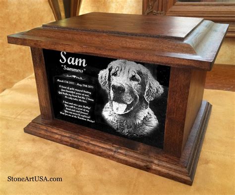 Custom made cremation urns for pets. Oak and Laser Etched Granite ...