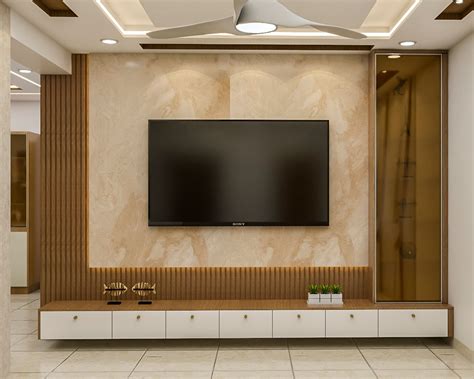 Spacious TV Unit With Fluted Wall Panel | Livspace