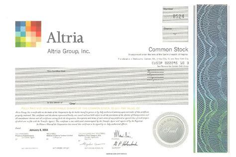 Altria Stock Certificate