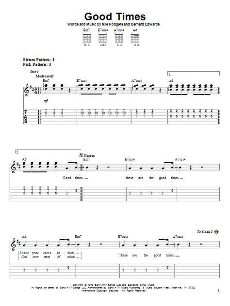 Good Times by Chic Sheet Music for Easy Guitar Tab at Sheet Music Direct