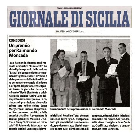 Raimondo Moncada: Il primo premio di Moncada sul Giornale di Sicilia